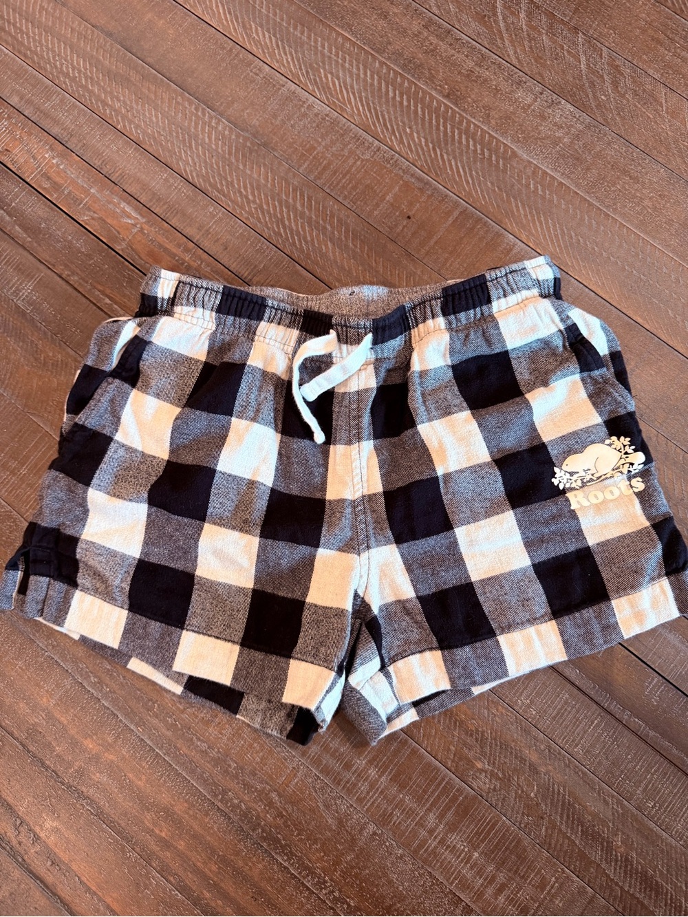 Roots Black & White Buffalo Plaid Drawstring Kids Shorts